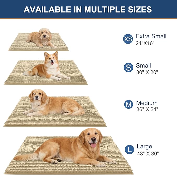 OLANLY Dog Door Mat for Muddy Paws 36x24, Ultra Absorbent Chenille Mud Doormat, Non-Slip Washable and Dirt Trapping Doormat for Indoor Entryway, Quick-Dry Indoor Pet Bed Mats for Dogs, Sand