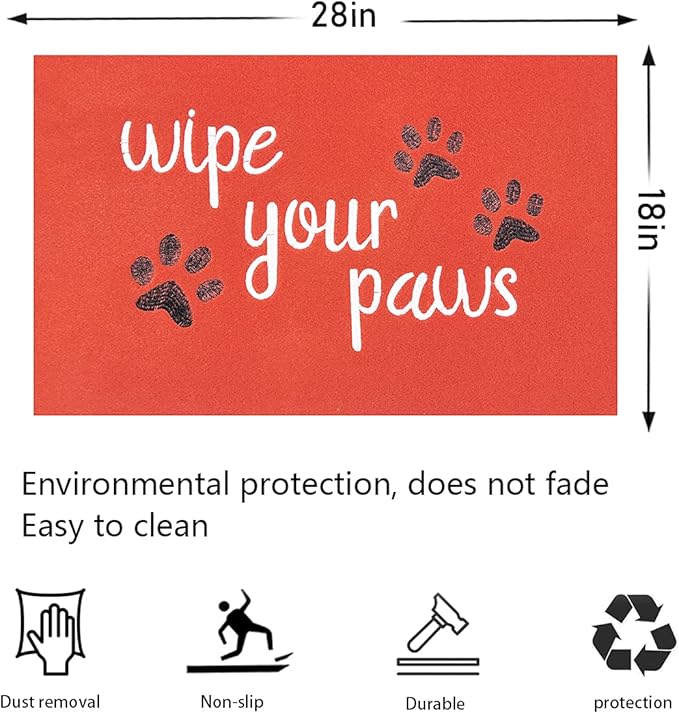 Welcome Mat Red Front Doormats Indoor Entrance Funny Door mats Wipe Your Paws Mat Outside Door Mats for Indoor Outdoor with Non Slip Rubber