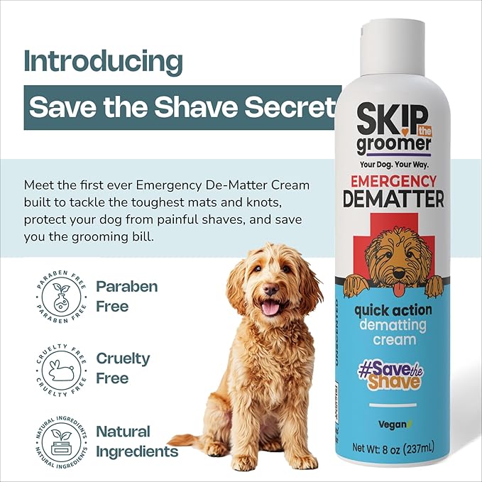 Emergency Dematter for Dogs, Quick Action Dematting Cream Dissolves Severe Mats & Knots, Reduces Pain & Breakage, Plant-Based Vegan Formula for All Coat Types, 8 oz