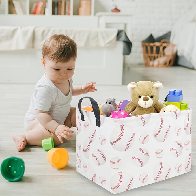 FXOLCSHE Easter baseball basket,Kids Storage Basket,Boys baseball hamper,Waterproof foldable laundry basket,baby Room Decor(Baseball)