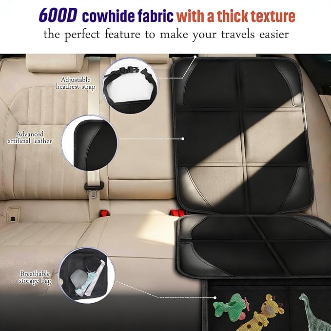 Bacgnyer Car Seat Protector, 2 Pack Carseat Seat Protectors for Child Baby Car Seat Mat Vehicle Pet Cover, Waterproof & Durable 600D Fabric Car Seat Cover with Non-Slip Backing and Mesh Pockets