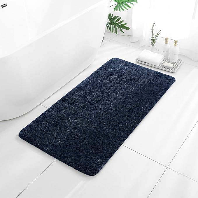 Navy Blue Bathroom Rugs 24"x48" – Long Plush Non-Slip Bath Mat, Absorbent & Washable Microfiber Runner Rug – Perfect for Tub, Sink, or Washroom