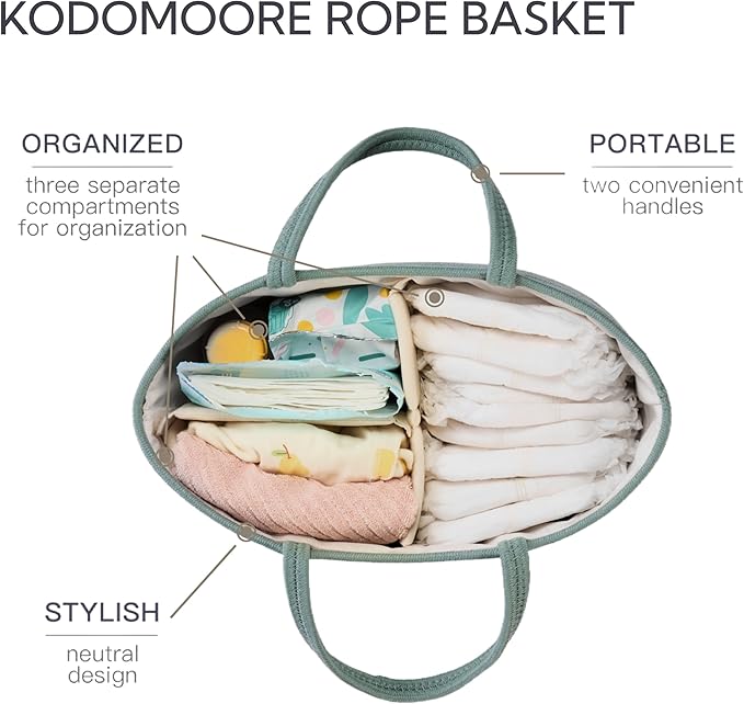 Diaper Caddy Organizer, Empty Gift Basket for Newborn Essentials, Baby Storage Basket, Stylish Gift Bag for Baby Shower, Boys and Girls - Small, Sage Green