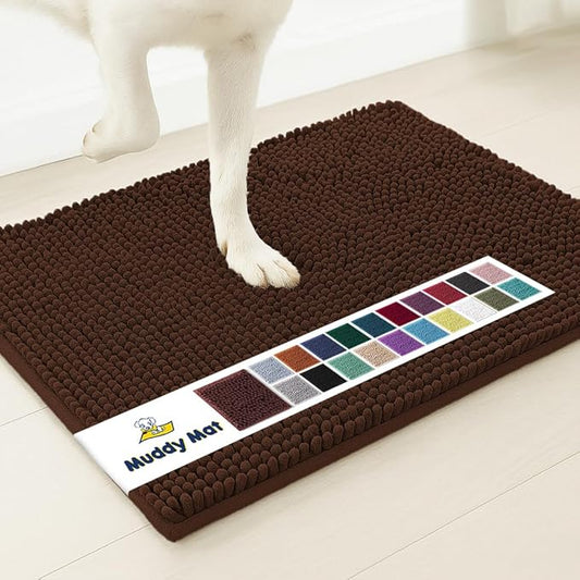 Muddy Mat® Shown on TV – Super Absorbent Microfiber Dog Door Mat for Muddy Paws, Non-Slip Washable Pet Rug, Quick Dry Chenille Entryway Carpet, Machine Washable Indoor Outdoor mat, Brown 28"x18"