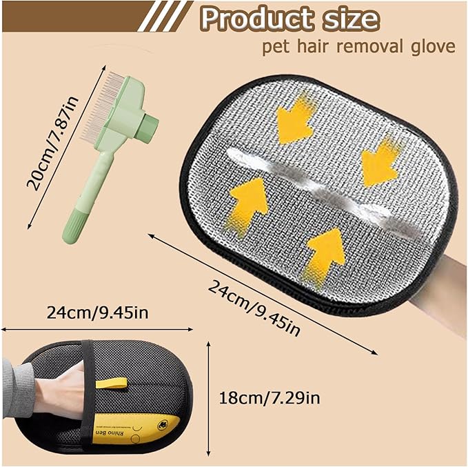3PC Electrostatic Pet Hair Removal Glove for Cats & Dogs,2025 Upgraded Animal Fur Removal Tool,Reusable Cat & Dog Hair Remover for Couch, Furniture,Laundry,Car Seat,Cat Grooming Gloves