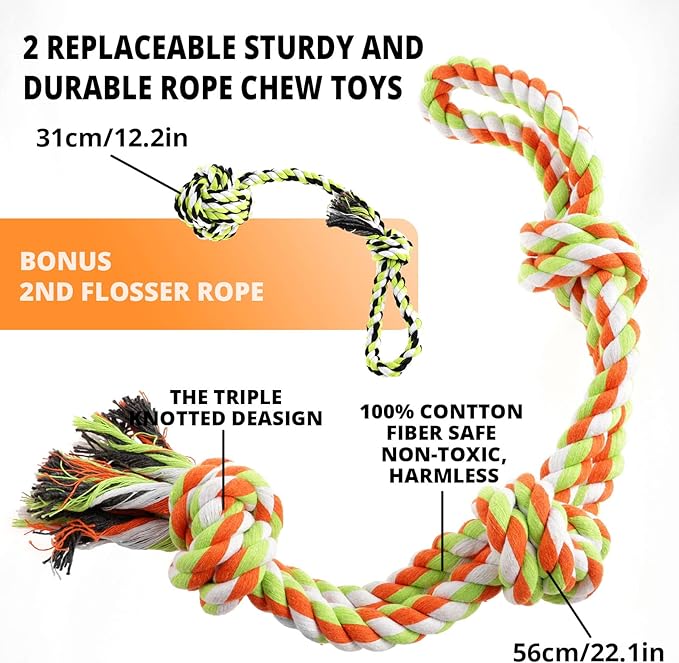 TT TRSMIMA Spring Pole Rope Toys: Rope Pull & Tug of War with a Big Spring Pole Kit & 2 Strong 16ft Toys - Muscle Builder Interactive Toy for Pitbull Medium to Large Dog