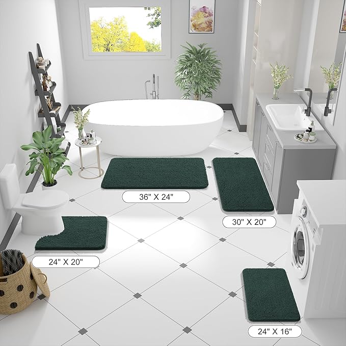 OLANLY Bathroom Rugs 70x24, Extra Soft Absorbent Chenille Bath Rugs, Rubber Backing Quick Dry, Machine Washable Bath Mats for Bathroom Floor, Tub and Shower, Home Decor Accessories, Blackish Green