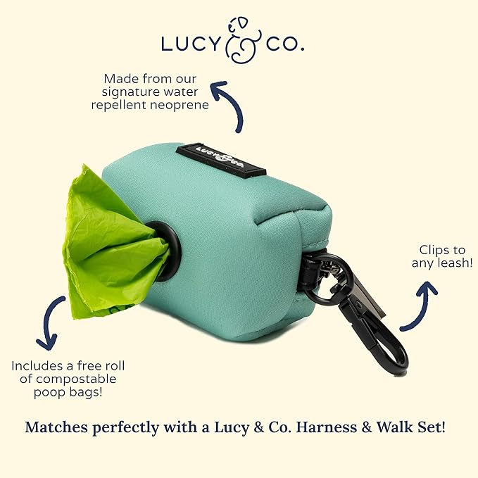 Lucy & Co. Dog Poop Bag Holder - Leak Proof Dispenser with Leash Attachment - Easy Refills - Hygienic Pet Poop Pickup - Green Outdoor Plaid
