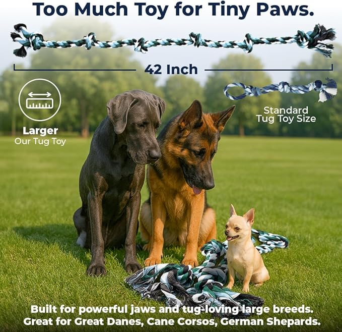 Giant Dog Rope Toys for Extra Large Dogs - 42 Inch, 6 Knot Tough Rope Chew Toys for Large Dogs - Benefits Non-Profit Animal Rescue - Indestructible Dog Toy for Aggressive Chewers (2 Pack)