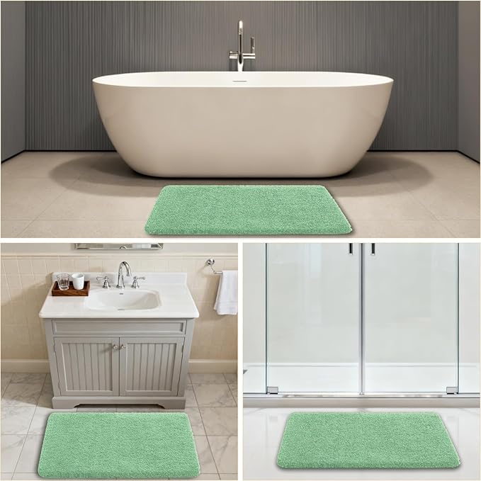 Light Green Bathroom Rugs 24"x36" - Fluffy Microfiber Bath Mat, Non Slip and Absorbent Bathroom Floor Mat, Machine Washable Plush Rug - Ideal for Tub, Cabinet or Washroom