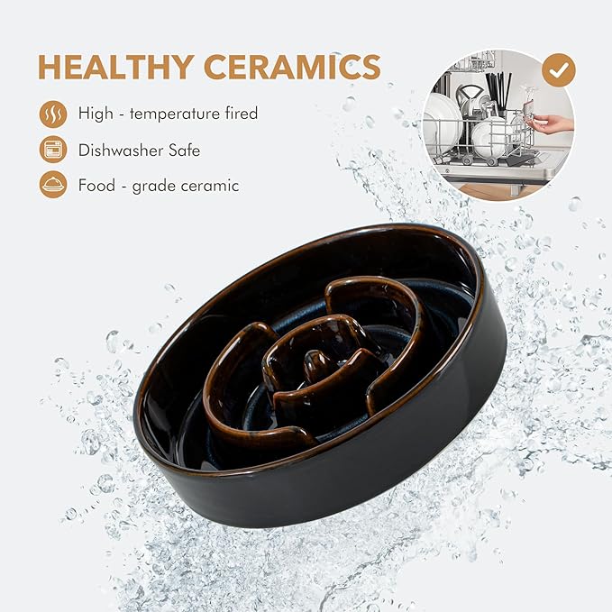 Ceramic 3.2 Cup Dog Bowl Slow Feeder for Large Dog, 9.5inch Pet Slow Dish, Stop Bloat, Preventing Choking(Single Bowl, Starry Sky)