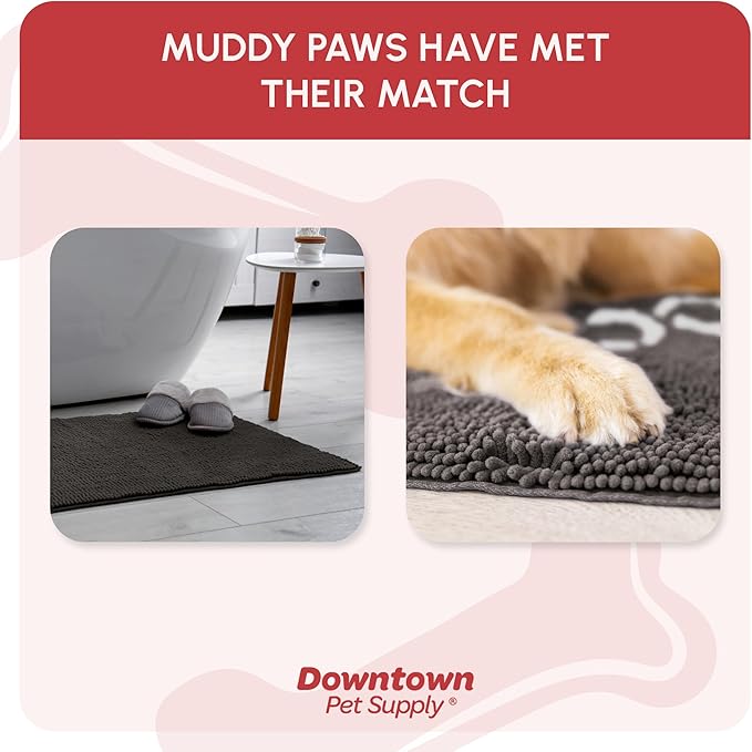 My Doggy Place Microfiber Dog Mat for Muddy Paws, 31" x 20" Ash With Paw Print - Absorbent Quick-Drying Paw Cleaning, Washer and Dryer Safe - Non-Slip Rubber Backed Pet Mat, Medium