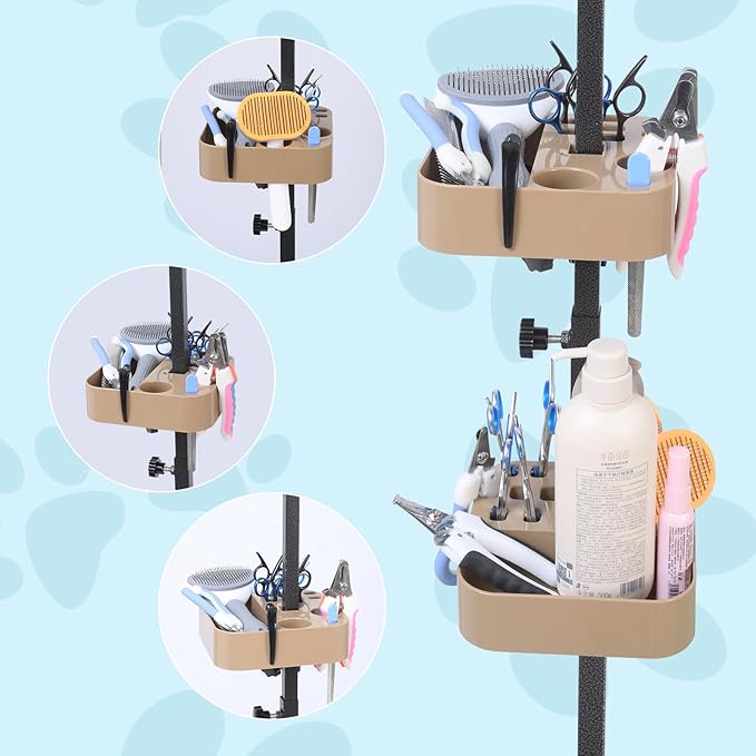 Huioqwe Pet Grooming Organizer for Scissors, Brushes and Tools-Rotatable Multi-Compartment Grooming Arm Stand