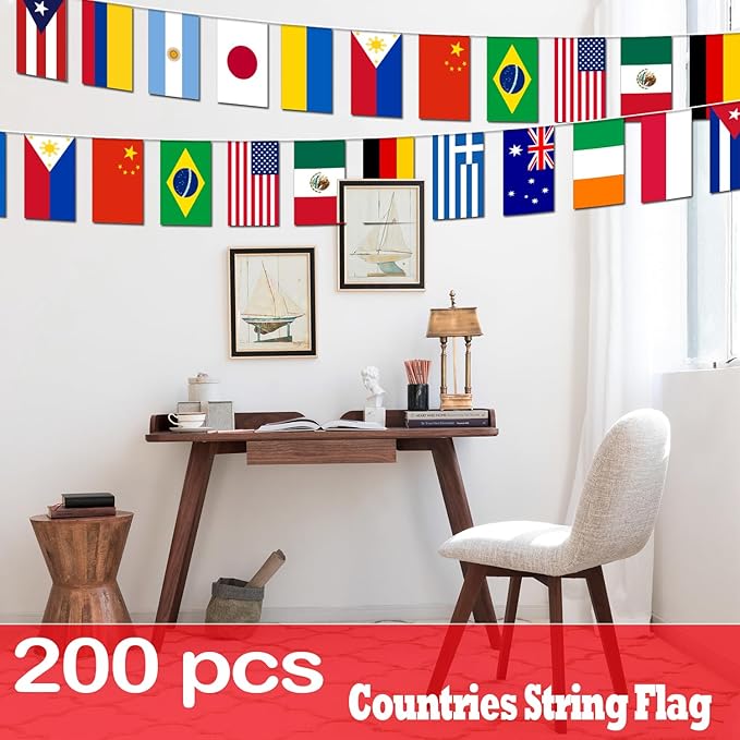 Premium Quality 190Ft 200 Countries String Flag - Vibrant International Bunting Banners Perfect for Party Decorations, Bars, Sports Clubs, School Festivals, Celebrations