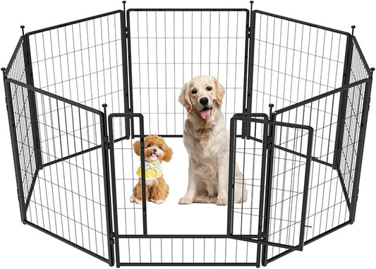Dog Playpen 42 inch 8 Panels for Indoor & Outdoor Use – Heavy-Duty Metal Pet Fence with Ground Stakes, Rounded Ball Tops for Safety, Stable & Foldable Design, Easy to Assemble
