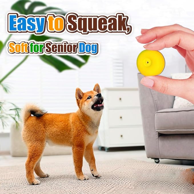PUPATTIC Squeaky Dog Toys for Small Dogs 2.2", Flat Squeaky Dog Balls Small Dog Toy Ball, Latex Dog Squeaky Toys Ball Indoor, Outdoor
