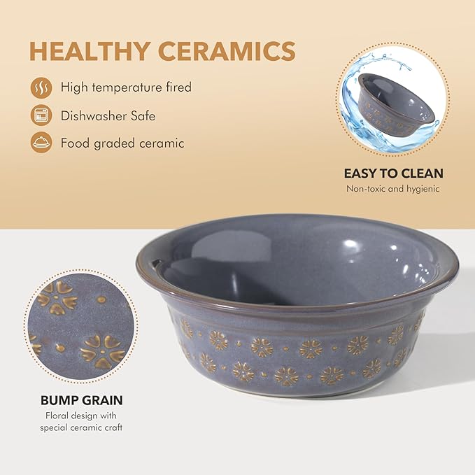 7.1inch Ceramic Adjustable Raised Double Bowls Set with Stand, 3 Heights Elevated, 2 Placement Options,Food and Water Bowls for Medium and Large Dog(Reactived Glaze -Grey)