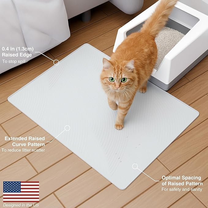 BANLYEO XL Cat Litter Mat - 40x30 in, Water Proof, US Designed Kitty Litter Trapping Mat, Easy to Clean, Scatter Control, Odorless, Less Mess and Clean Floors, Pet Supplies for Indoor Cats, Light Gray