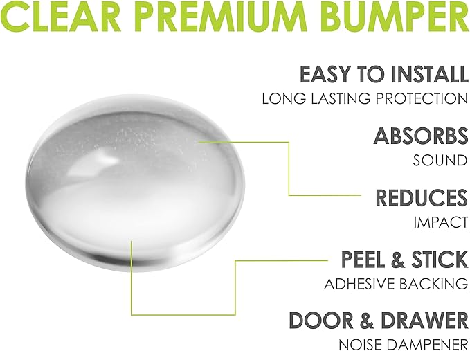 Slipstick Premium Cabinet Door Bumpers 3/8” Round Clear Adhesive Pads, Cabinet Stoppers, Rubber Bumpers for Drawers, Cupboards, Cutting Boards, Glass Tops, Picture Frames, Furniture, 24 Dampers