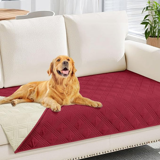 hyha Waterproof Dog Blanket, Reversible Pet Bed Blanket, Soft Sofa Couch Cover for Dogs Washable, Waterproof Pet Couch Covers for Sofa Puppy Cats Furniture Protector(30"x70", Wine Red/Beige)