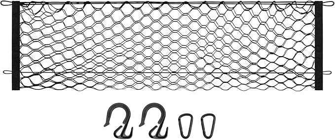 Trunk Cargo Net for 2021-2026 Jeep Grand Cherokee L (7 Seats) Accessories Envelope Style Mesh Trunk Net Organizer and Storage Stretchable Adjustable Elastic Nylon Rear Cargo Netting with Hooks