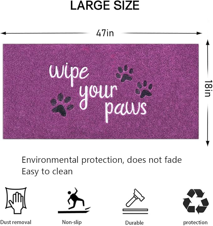 Large Welcome Mats Funny Text Dog Door Mat Do Not Knock We Know You're Here Doormat with Non Slip Rubber Welcome Mat for Front Door Doormat Mat 18X47''Purple