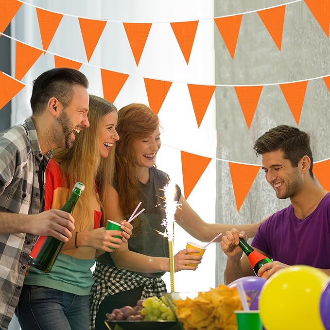 Tatuo 820 ft 500 Pcs Pennant Banner Flag String Hanging Triangle Bunting Flag for Carnival Party Outdoor Events Birthday Classroom Decoration(Orange)