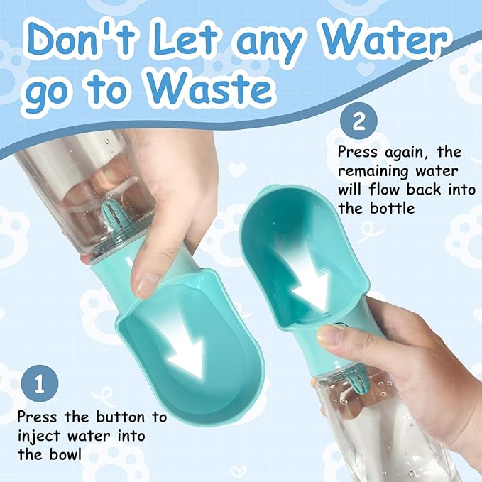 11OZ Portable Dog Water Bottle with Food Container | BPA-Free | Leak-Proof | Perfect for Outdoor Walks (Blue, 11OZ)
