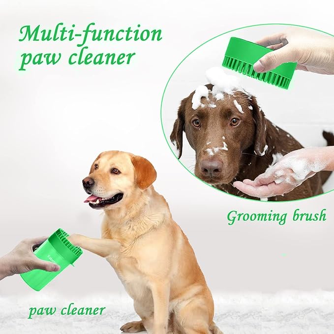 Kabetig Dog Paw Cleaner for Meduim/Small Breed Dogs with 3Pcs Absorbent Towels & Graspable Dog Bath Brush (Green, Medium)