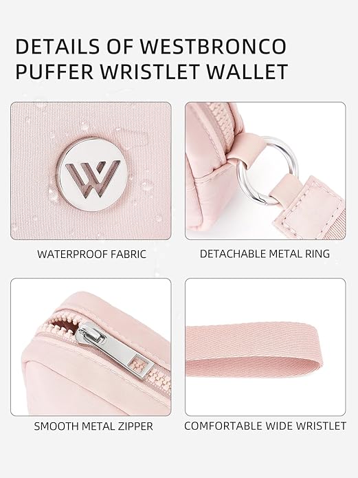 WESTBRONCO Puffer Wristlet Wallets for Women RFID Nylon Wallet with Zipper Quilted Purse for Travel Credit Card Holder Phone