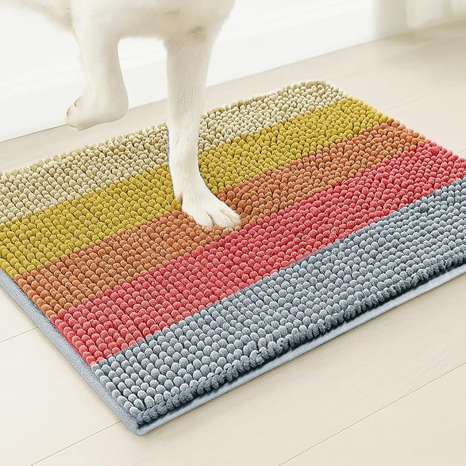 Muddy Mat® Super Absorbent Chenille Dog Door Mat for Muddy Paws – Non-Slip, Machine Washable Indoor Entry Rug, Quick-Dry Pet Mat for Entryway – Candy Stripes 19"x30"