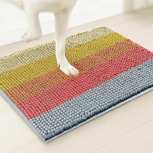 Muddy Mat® Super Absorbent Chenille Dog Door Mat for Muddy Paws – Non-Slip, Machine Washable Indoor Entry Rug, Quick-Dry Pet Mat for Entryway – Candy Stripes 19"x30"