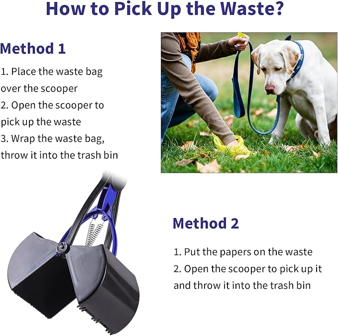 32'' Pooper Scooper for Large Small Dogs Heavy Duty, Long Handle Poop Scoop for Yard, Grass, Gravel, Dog Poop Grabber with High Strength Material and Durable Spring(Blue)