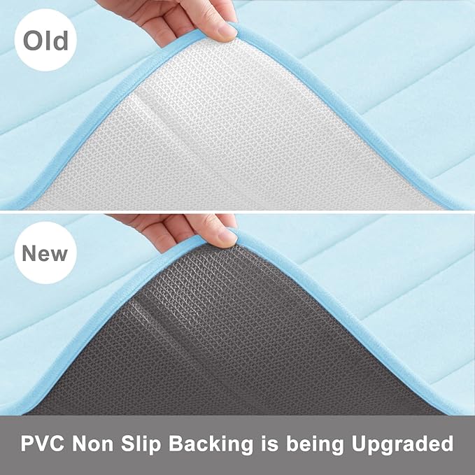 Buganda Memory Foam Bath Mat, 47" x 20", Ultra Soft and Non-Slip Bathroom Rugs, Water Absorbent and Machine Washable Bath Rug Runner for Bathroom, Shower, and Tub, Light Blue