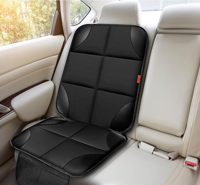 Car Seat Protector 1 Pack Car Seat Cushion Mat Thickest Padding,Waterproof 600D Fabric Car Seat Covers for Non-Slip Backing Mesh Pockets for Baby and Pet (Beige, 1 Pc)