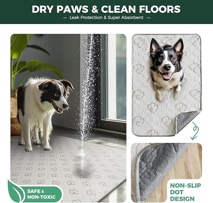 FXW Washable Pee Pads for Dogs, Leak-Proof & Non-Slip, Specifically Designed for FXW Rollick/Homeplus 32/40/45inch 6 Panels Dog Playpen, 43" x 71" Rectangle, Khaki, 2 Packs