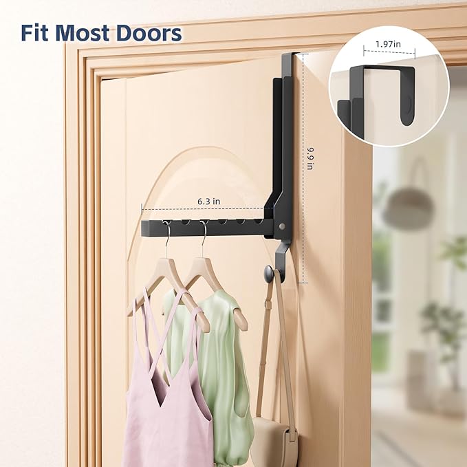 2 Pack Heavy Duty Over The Door Hooks, Over The Door Clothes Hanger, Over The Door Hanger, Foldable Over The Door Drying Rack for Laundry, Over Door Hook for Hanging Clothes,Rust-Resistant,Black