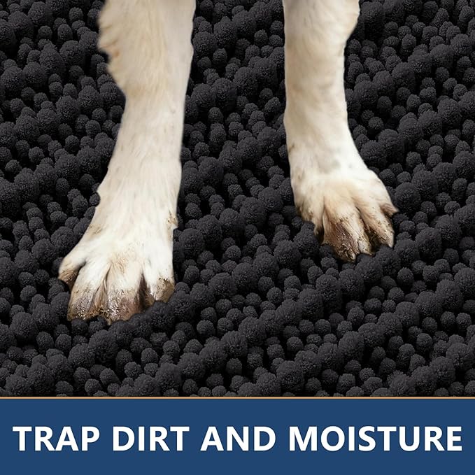 Smiry Dog Door Mat for Muddy Paws 40x32, Extra Soft Absorbent Chenille Doormat, Trap Moisture and Dirt, Non-Slip Machine Washable Front Door Mat for Indoor Entrance Inside Floor, Black