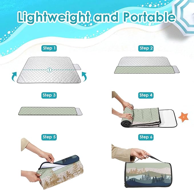 Waterproof Picnic Outdoor Blanket, 79" x 59" Sandproof Foldable Large Picnic Blanket for Beach, Camping, Park, Travel, Concert, Great Gift for Families and Couples (Green Scenery)