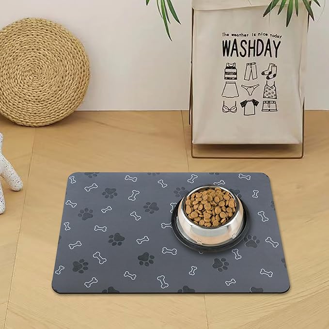 Pet Cat Dog Food Mat Non Slip Mat for Dog Water Bowl Mat Quick Dry Absorbent Cat Feeding Mat, 18.1 * 11.8 in, Light Grey