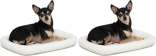 MidWest Homes for Pets QuietTime XXS Dog Bed – White Fleece Bolster, Ultra-Soft and Machine Washable, Fits 18-Inch Crates and Carriers, for Small Dogs and Cats (Pack of 2)