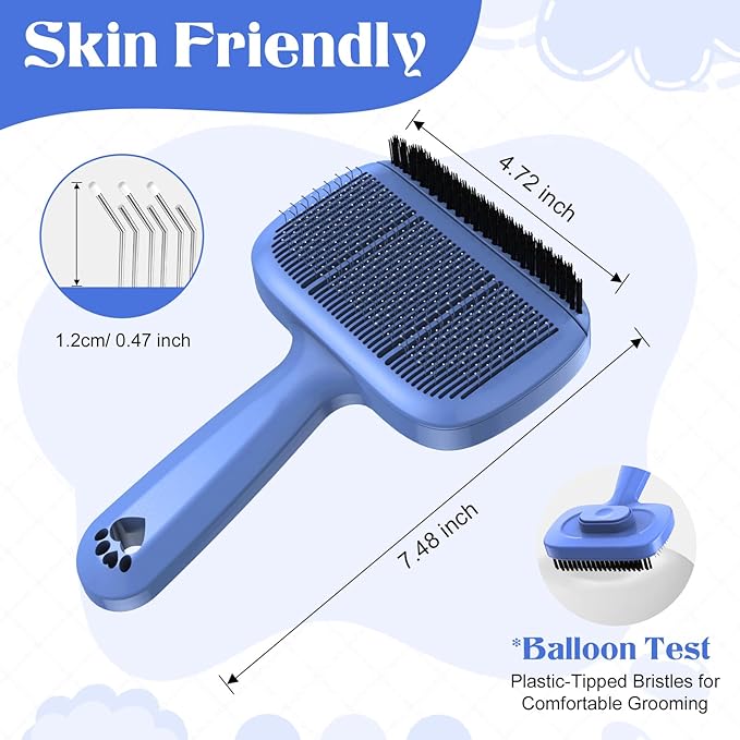 Self Cleaning Dog Brush for Shedding - Bristle Brush and Long/Short Needles Design, Skin Friendly, Slicker Deshedding Dog Brush, Hair Removal for Long & Short Haired Pets (Blue)