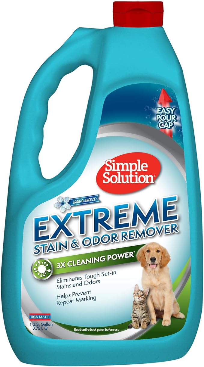 Simple Solution Stain & Odor Eliminator for Pets, Carpet Deodorizer, Enzyme Pet Odor Eliminator for Home, Stain Remover for Cat & Dog Pee, Urine Destroyer, Carpet Cleaner Spray, Spring Breeze, Gallon