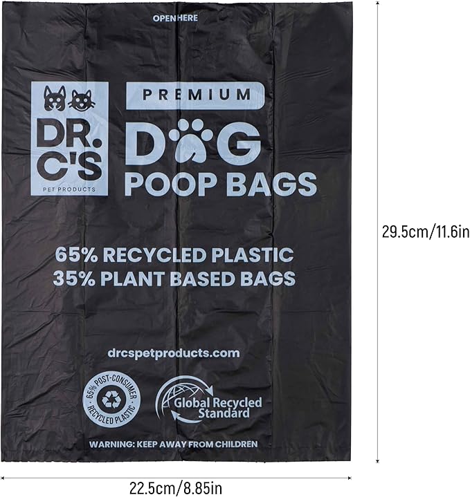 Certified 65% PCR (Post Consumer Recycled) Plastic and 35% Plant Based, ONE OF A KIND, Dog Poop Bags - 120 Bags / 8 Rolls, NO NEW PLASTICS USED, Unscented, Earth Friendly, USA Owned