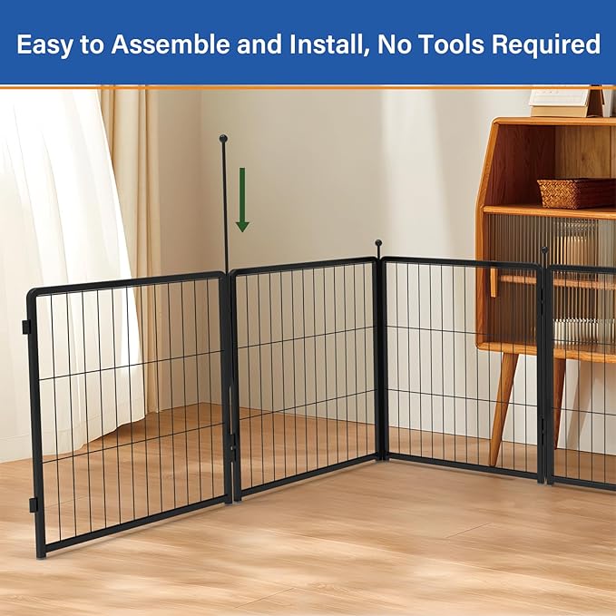 Dog Playpen 42 inch 12 Panels for Indoor & Outdoor Use – Heavy-Duty Metal Pet Fence with Ground Stakes, Rounded Ball Tops for Safety, Stable & Foldable Design, Easy to Assemble