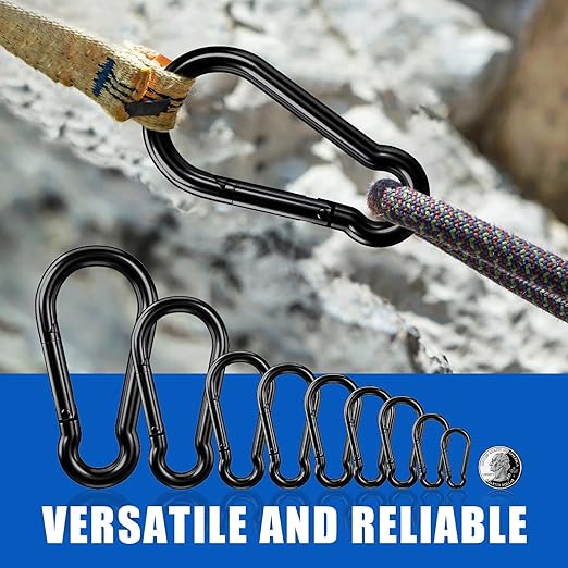 KINLINK 15 Pack Black Carabiner Clip, 2.75 inch Heavy Duty Spring Snap Hook, Small Caribeener Clips for Outdoor Camping, Swing Set, Hammock, Hiking Travel, Fishing, Quick Link Keychain