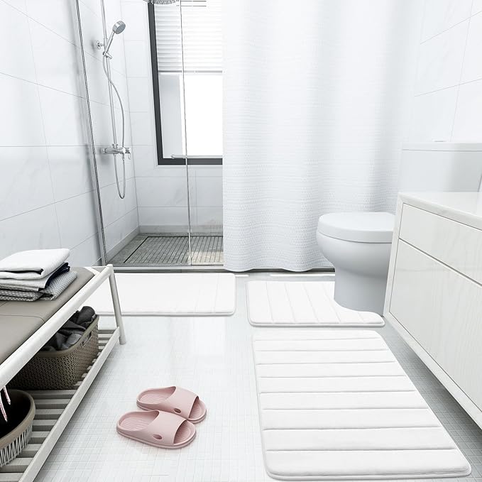 Buganda Memory Foam Bath Mat, 59" x 17", Ultra Soft and Non-Slip Bathroom Rugs, Water Absorbent and Machine Washable Bath Rug Runner for Bathroom, Shower, and Tub, White