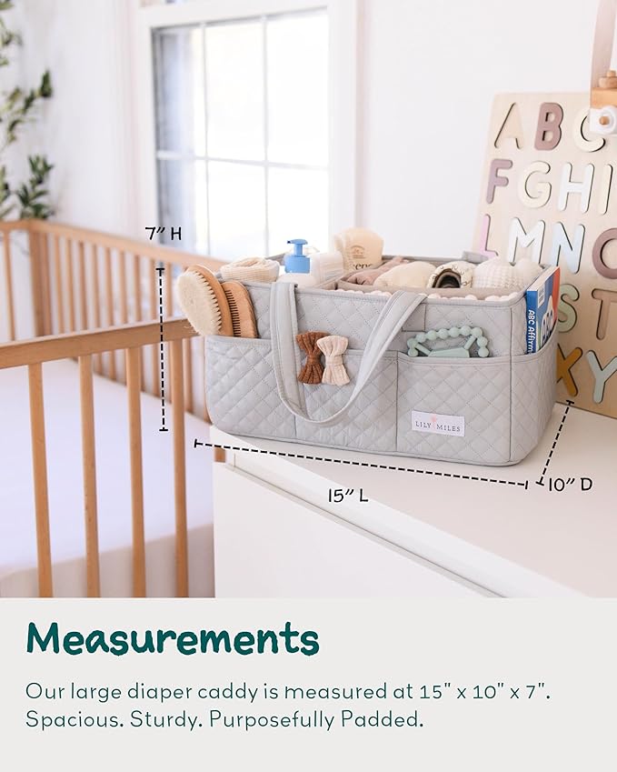 Lily Miles Baby Diaper Caddy Organizer, Nursery Storage Tote for Newborn Essentials and Diaper Change Station, Gift for Baby Shower and Registry Must-Have (Heather Gray)