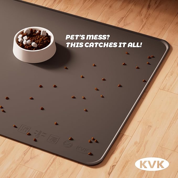 Dog Food Mat, 39.4×29.5in Extra Large Silicone Pet Feeding Mat - Waterproof, Non - Slip, Chew - Resistant for Food & Water, Protect Floors (Charcoal)