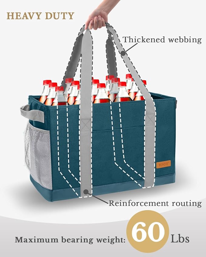 WONDAY Standing Extra Large Reusable Grocery Bag Carrier with Handle, Thirty One Utility Tote Foldable for Shopping and Beach
